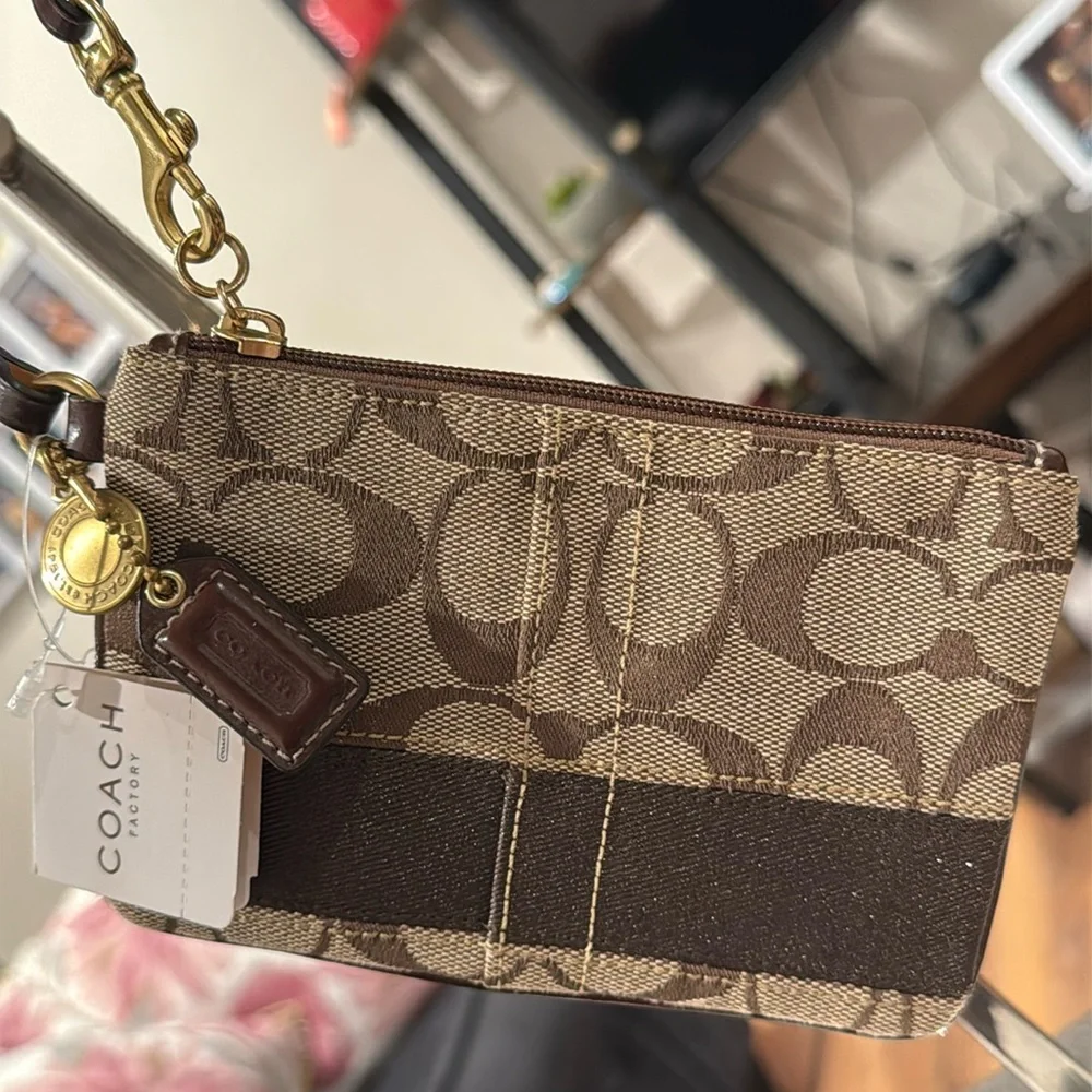 Coach Legacy Signature Canvas & Leather Wristlet (w/Gold Coach Charm & Hangtag) - Picture 6 of 15